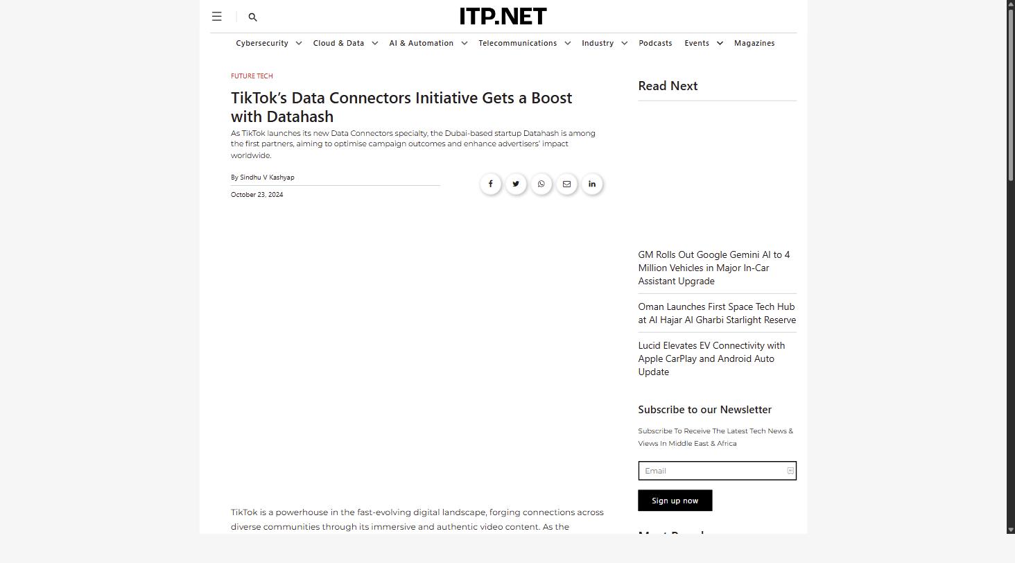 ITP.net article on TikTok's Data Connectors initiative naming Dubai-based Datahash