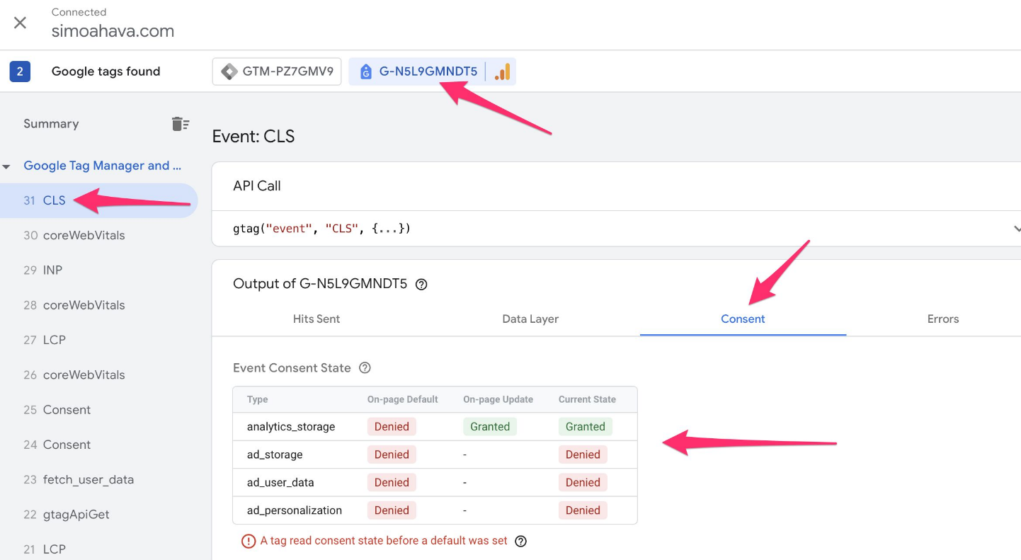 Consent management implementation with consent states mapped to tag behavior